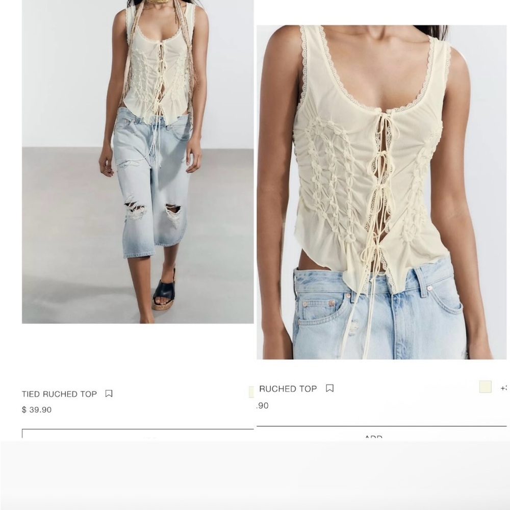 Zara Cream Sleeveless Tie Front Camisole